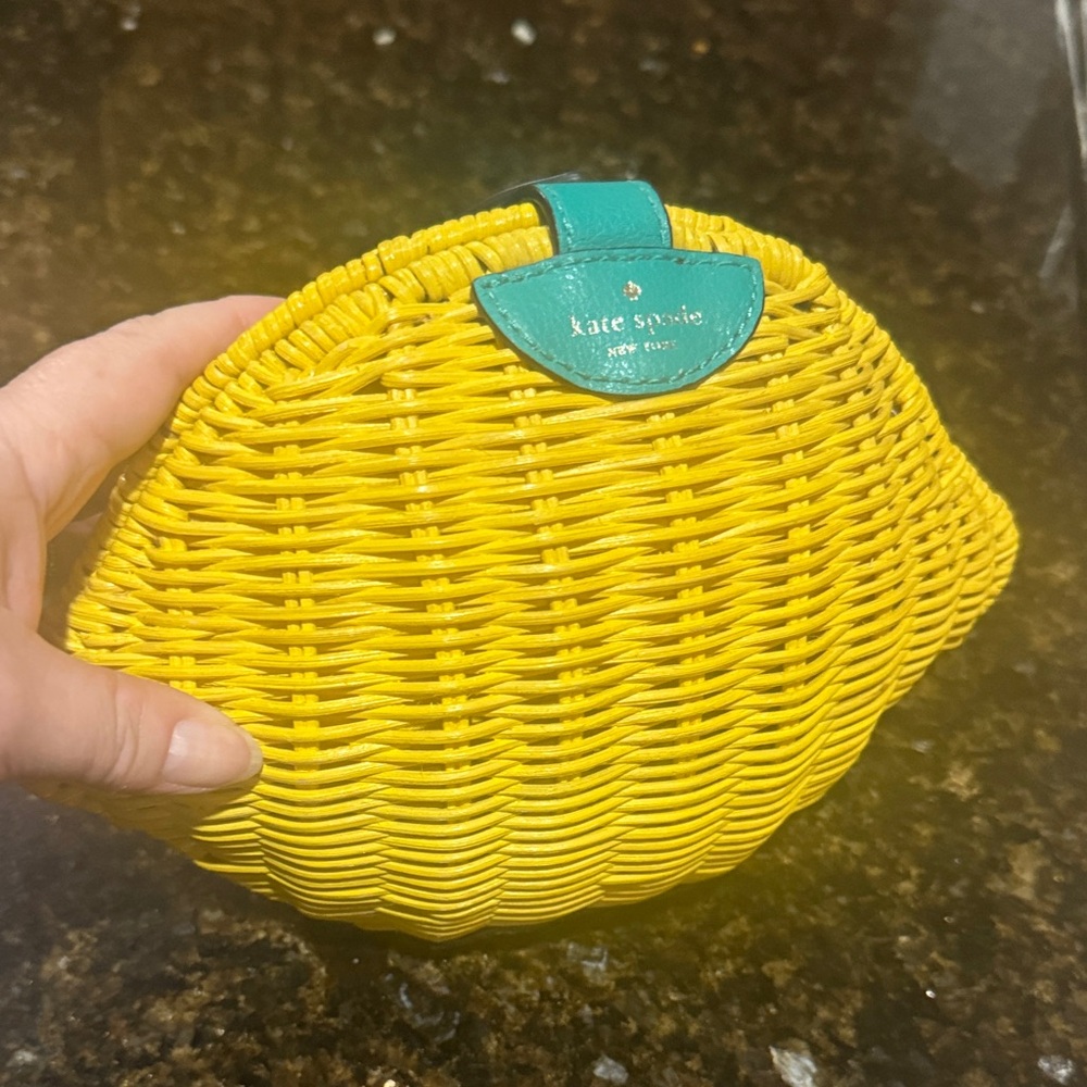Kate Spade Vibrant Yellow Wicker Bag with Teal Accent